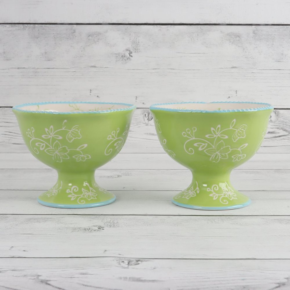 Floral Lace Lime Green Dessert Dish by Temp-Tations Set of Two - Picture 5 of 9